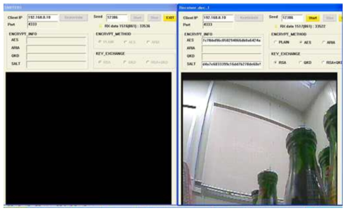스니핑 모듈 화면(좌) 및 원격감시제어서버 출력 화면(우)