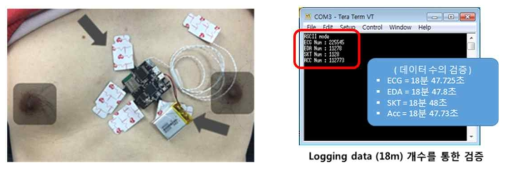 (ECG 복합 센서 모듈의 시험 II) 부착 위치 및 데이터 검산