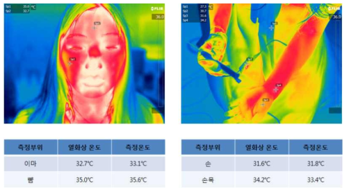 제작된 온도 센서 모듈과 열화상카메라를 이용한 피부 온도측정 비교 시험