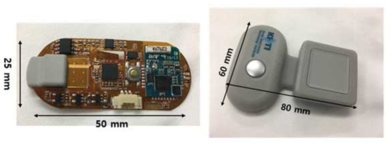 피부 전도도 및 온도 측정 모듈 시제품의 크기