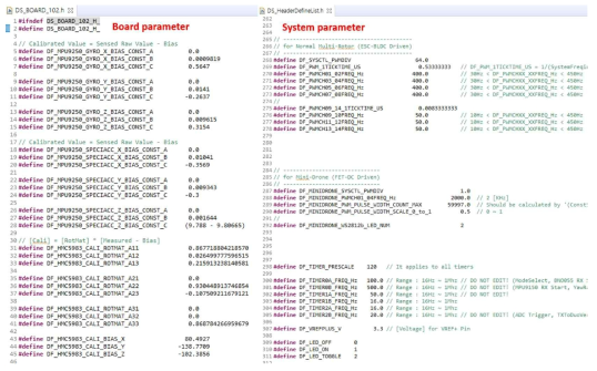 Board parameter(좌) 및 System parameter(우)