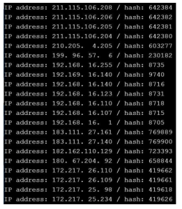 IP 주소와 그에 대응되는 해시값