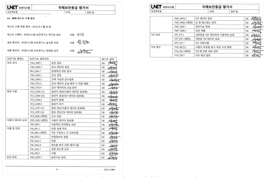 자체 보안등급 평가서 테스트 결과