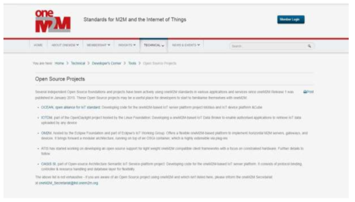 oneM2M 사이트에 공개된 OASIS SI 오픈 소소 페이지