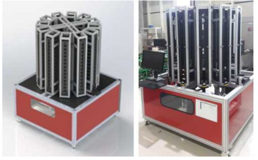 Part dispenser 스테이션 3D CAD 설계(좌) 및 구축된 실제 모습(우)