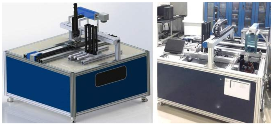 Battery mount and labelling 스테이션 3D CAD 설계(좌) 및 구축된 실제 모습(우)