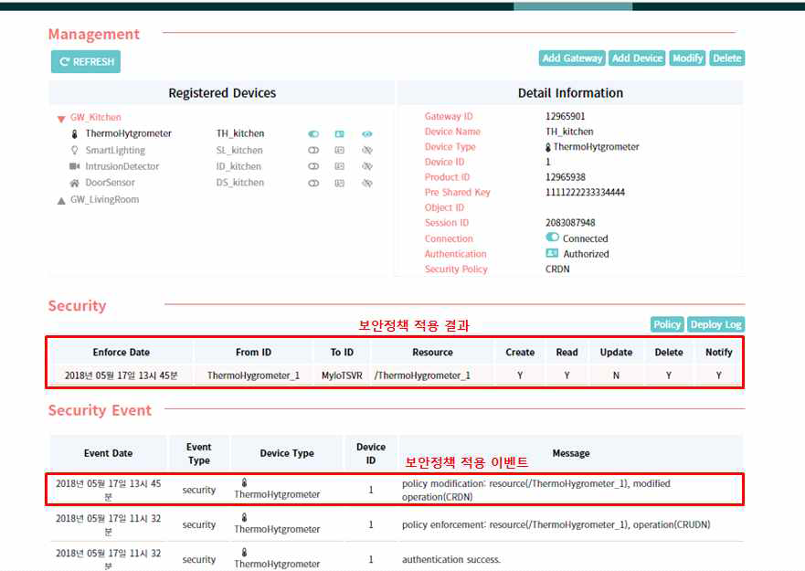 보안 정책(접근제어) 적용 결과 확인 및 보안 이벤트 관리 기능