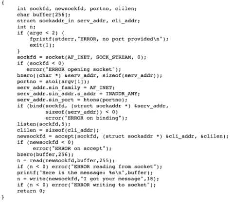 POSIX 호환 socket API를 사용하는 예제 코드