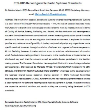 First page of the Book Chapter “Spectrum Policy and Cognitive Radio Standards”