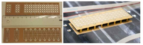 Photograph of the prototype antenna array..(Left) Antenna array with testing subarray. (Right) Antenna mounted on the platform