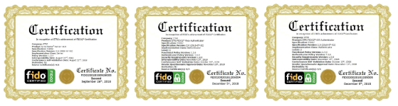 FIDO 2.0 서버/인증장치 시험인증 인증서