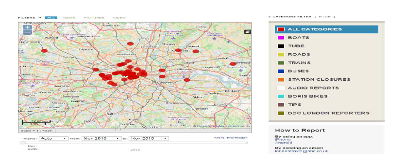 우샤히디 플랫폼 활용 사례: 영상 런던 지하철 파업 지도