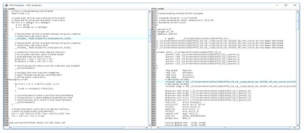 CUDA C 프로그램과 PTX 어셈블리 코드간 매칭 기능