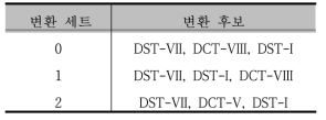 변환 세트 별 다중 변환 후보 종류