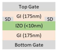이중 게이트 구조를 갖는 초박막 InO:Zn 트랜지스터 개략도