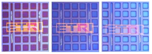 OMO 투명 전극의 산화막 두께를 50 – 110 nm 사이에서 조절하여 색을 구현한 투명태양전지 (J. W. Lim et al., Solar Energy Mater. Solar Cell 163, 164-169 (2017))