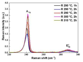 R-zone 온도 변화에 따른 MoSe2 박막의 Raman intensities 변화