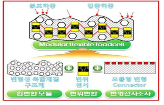 변위센서, 하이브리드 복합체 및 모듈형 변형 전자소자의 결합을 통한 모듈형식의 소프트 로드셀 연구