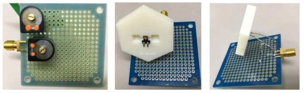 가변 커패시터와 부하 코일, 고주파 커넥터(SMA)를 연결한 모습