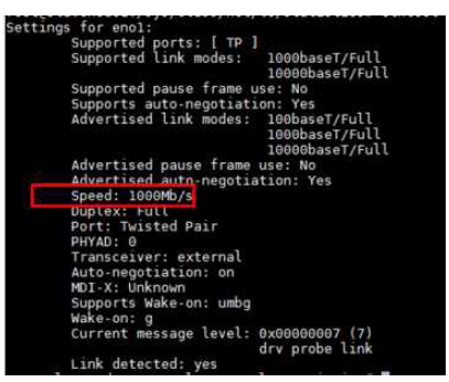 ethtool 실행 결과