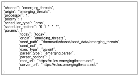 Emerging Threat 수집모듈 환경설정 결과(JSON)