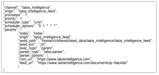 Talos Intelligence 수집모듈 환경설정 결과(JSON)