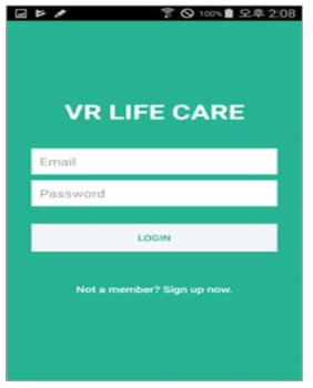 VR Life Care App 로그인 화면