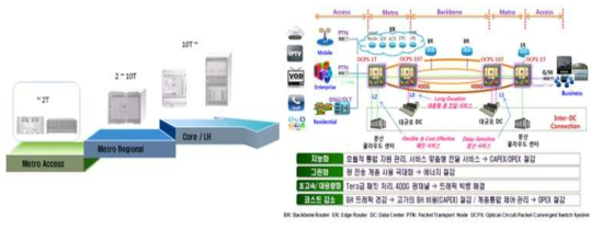 망 계위별 POTN 장비 용량 및 네트워크 운용 위치