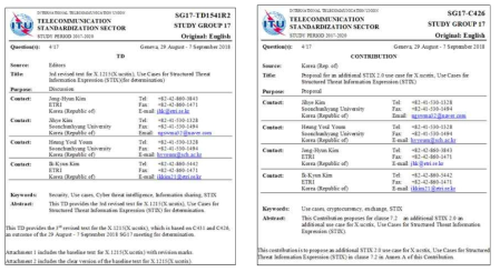 ITU-T SG17 표준기고서 2건 제안
