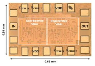 제작된 가변이득 증폭기 칩 사진