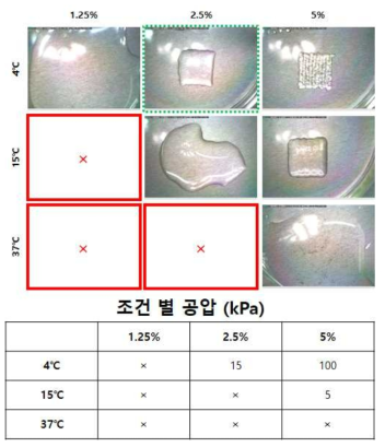 농도, 온도에 따른 젤라틴의 프린팅 거동