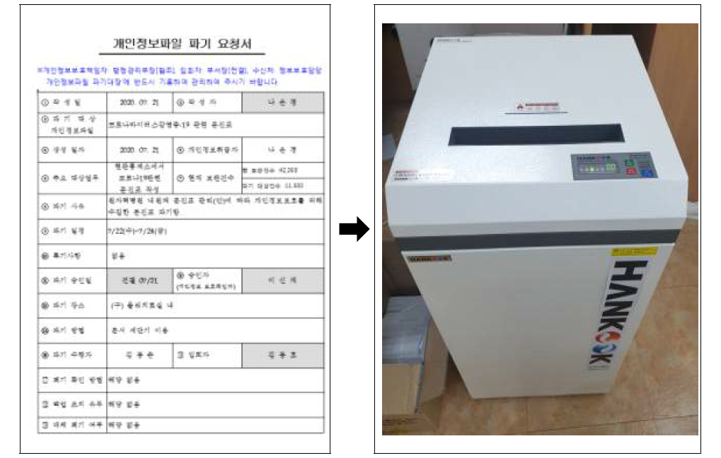 문진표 파기절차 및 문서파쇄기