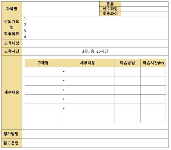 절삭공구 교육과정개발에 따른 과목개요서 양식(안)