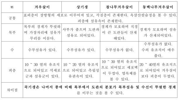 곡기생과 그 외 내부 형태 비교