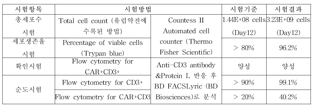 CD19 CAR-T 품질분석 결과