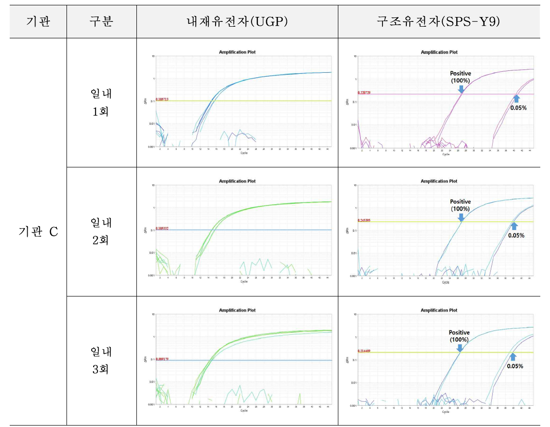 유전자변형 감자 SPS-Y9에 대한 시험법의 반복성 시험 결과(기관 C)