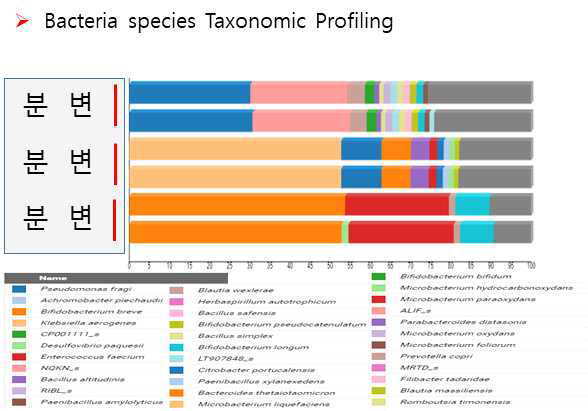 분변 bacteria species 분포 메타게놈 분석 결과(1차년도)