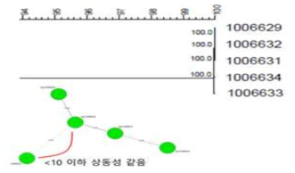 식중독 사고 분리 균주의 wgMLST 유전적 상동성