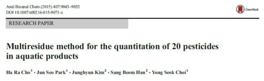 Multiresidue method for the quantitation of 20 pesticides in aquatic proucts