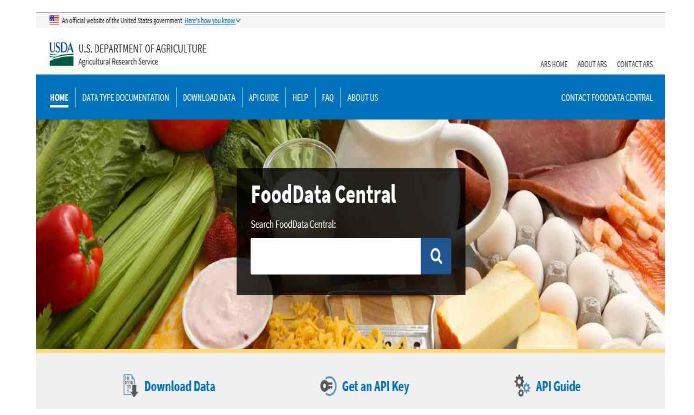 미국 FoodData Central의 검색화면