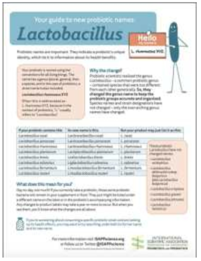 새로 명명된 Lactobacillus 홍보 책자