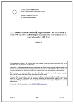 활성형 및 지능형 식품접촉재료 규정에 대한 지침서 (유럽위원회, 2011)