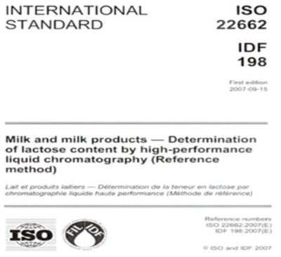 IDF/ISO method Lactose 액체크로마토그래피 분석법