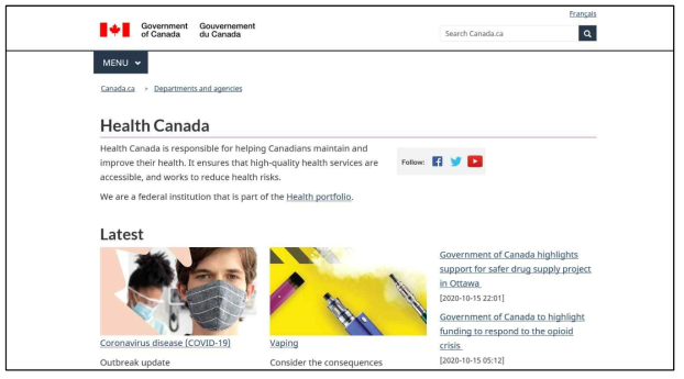 Health Canada 홈페이지