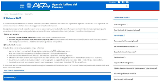 이탈리아 이상사례 데이터베이스 구축(Sistema RAM) 웹사이트