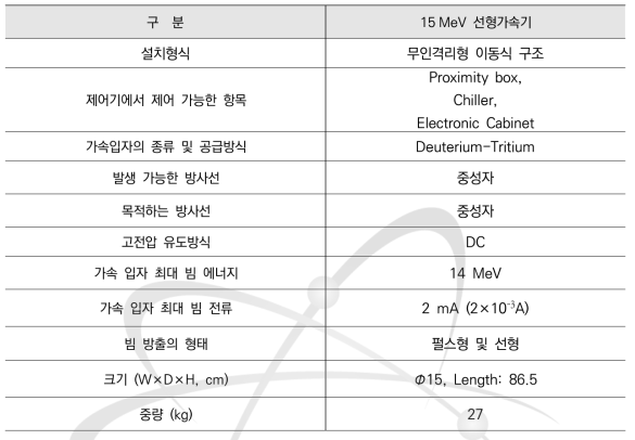 160 kV 중성자발생장치 제원