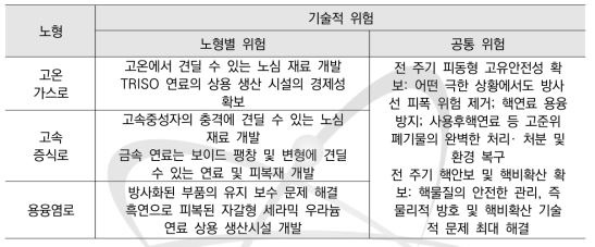 원자로형별 기술적 위험 및 연구개발 주제