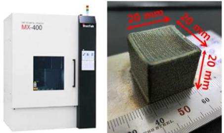 DED 3D 프린팅 장비(좌)와 제작된 Haynes 25 시편(우)