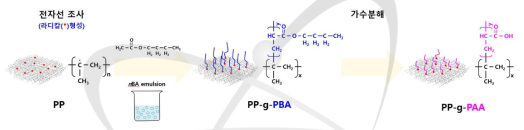 전자선 수계 접목중합과 가수분해를 통한 흡착제 제조 모식도