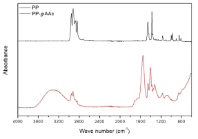 PP 및 PP-g-PAA의 FT-IR 분석 그래프